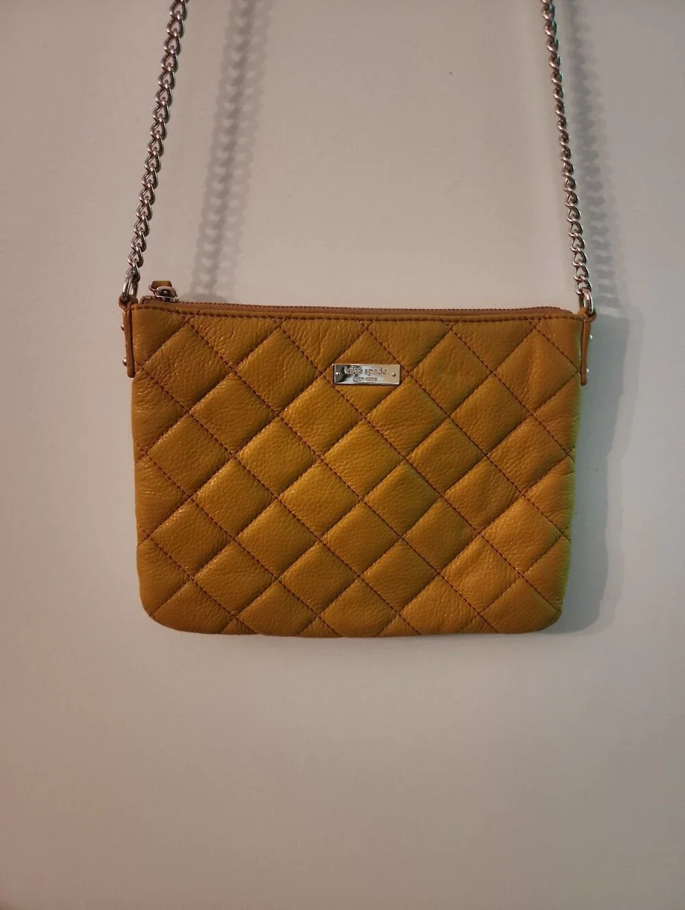 Kate Spade Quilted Mustard Yellow Crossbody Bag with Chain Strap